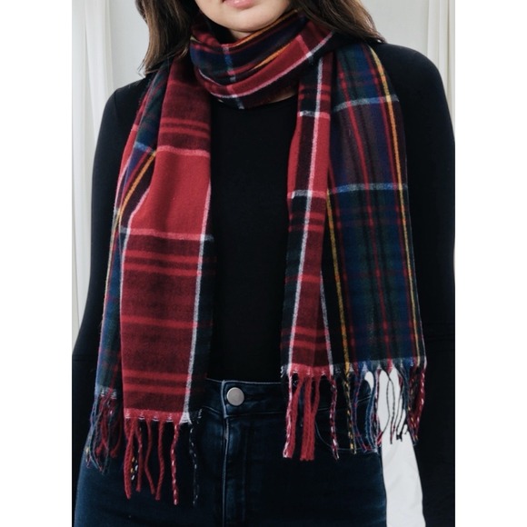 Style & Co. Accessories - Style & Co Plaid Fringe-Trim Rectangle Scarf Women's One Size Red 68"x15"